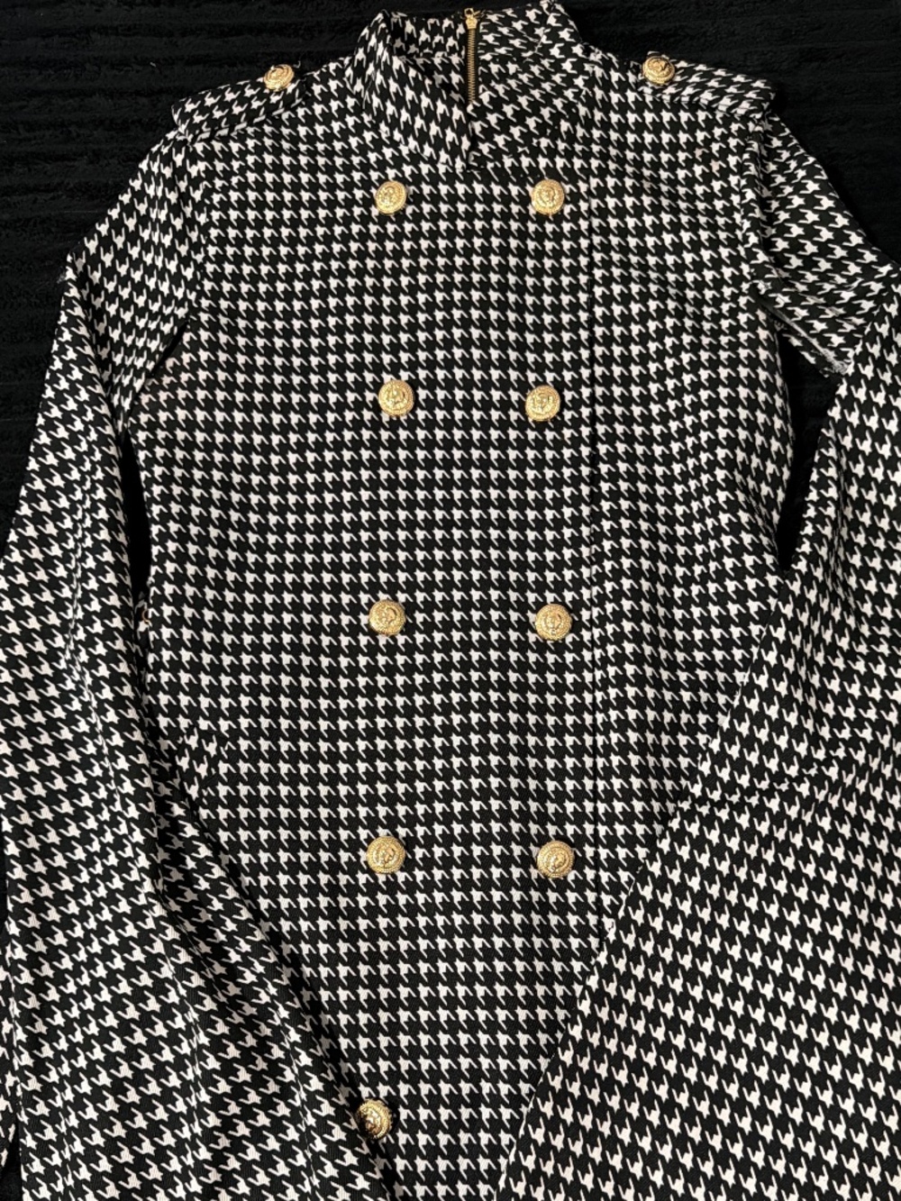 Blithe Los Angeles Houndstooth Gold Button Blazer Size Small